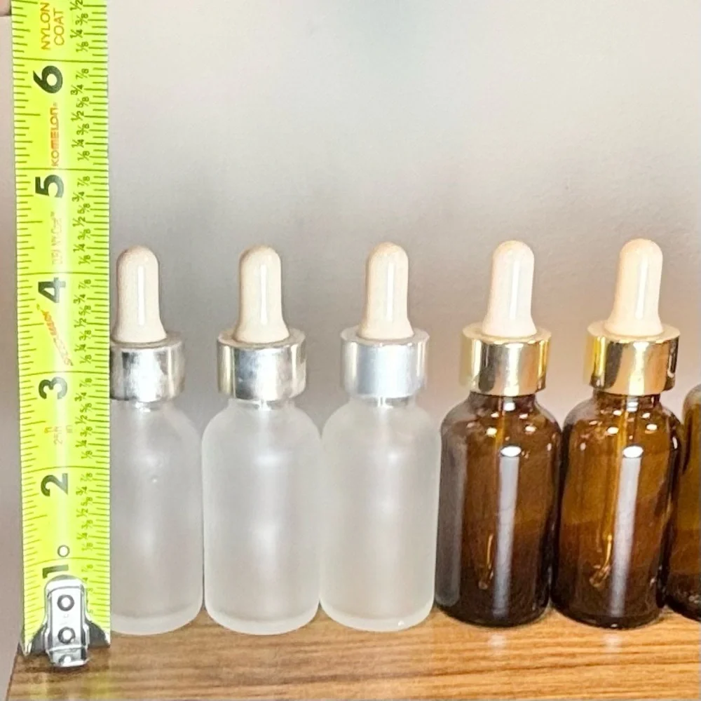 Set of 8 Empty Amber and Frosted Glass Dropper Bottles, [Various Sizes]
